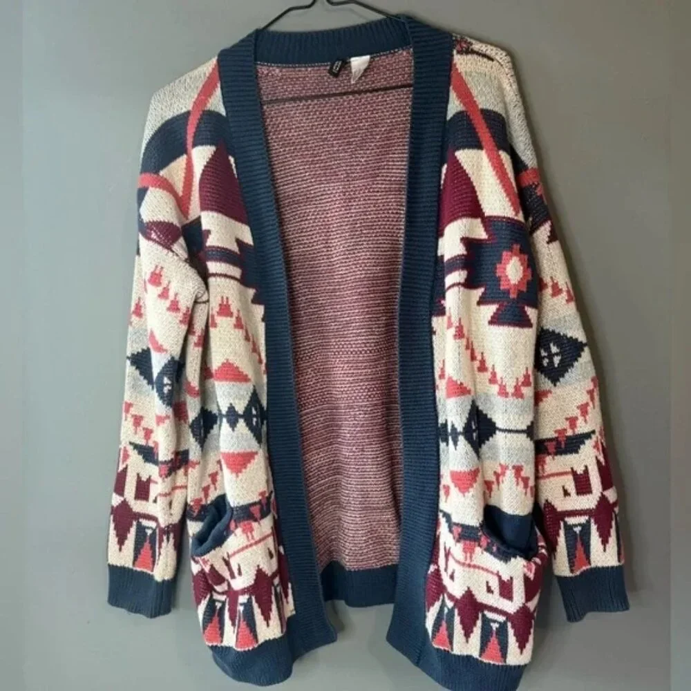 Divided size XS Southwestern Tribal Bohemian Open front Cardigan, 100% Cotton - Picture 2 of 7